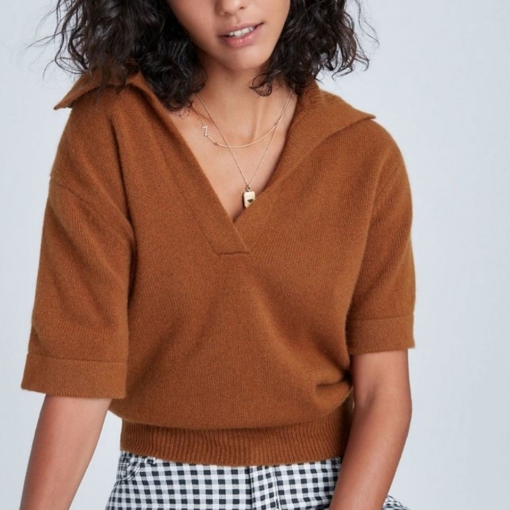 Anthropologie DemyLee Mason Cashmere Polo Top Sweater Honey